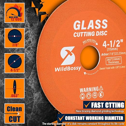 Glass Cutting Disc 4-1/2 Inch (3PCS) for Angle Grinder with 7/8" Arbor Hole, 0.63" Ultra-Thin Saw Blade Wheel Polishing Diamond Cutting Disc for Glass, Jade, Wine Bottles, Tile, Ceramic, Marble