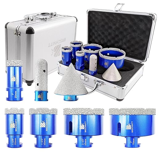 Diamond Drill bits kit for Porcelain Porcelain Tile Ceramic Marble Brick Concrete Vacuum Brazed Hole Saw (25/35/45/65/75mm+20mm Finger Bits+50mm Beveling Chamfer Bit)
