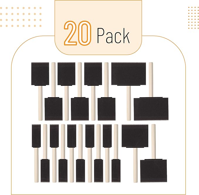Bates- Foam Paint Brushes, 20 Pack, Wooden Handle | Sponge Brushes - Image 2