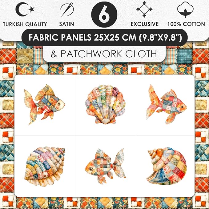 Patchwork Fish Cotton Fabric Panel – 6 Designs + Bonus Sheet 29.5×19.6 inch - Image 3