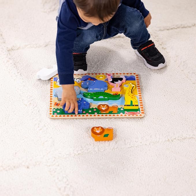 Melissa & Doug Safari Wooden Chunky Puzzle, Educational Screen Free Activity - Image 5