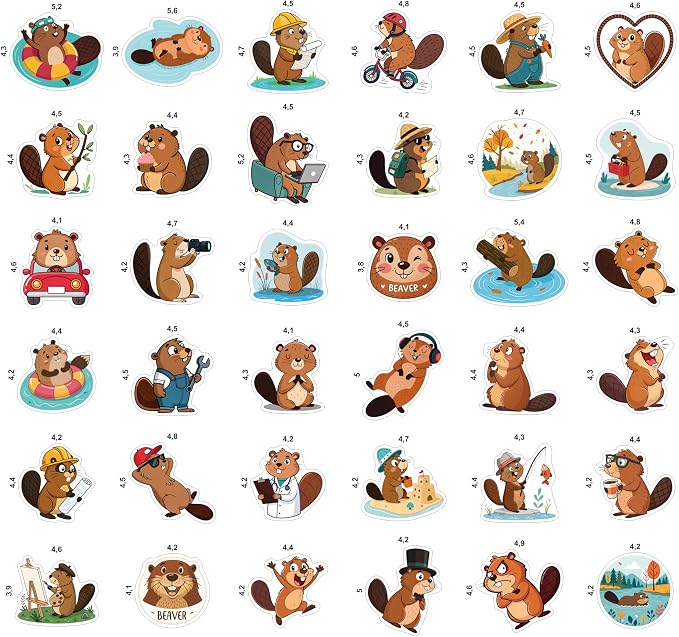 100Pcs Beaver Stickers for Water Bottle, Laptop - Image 3