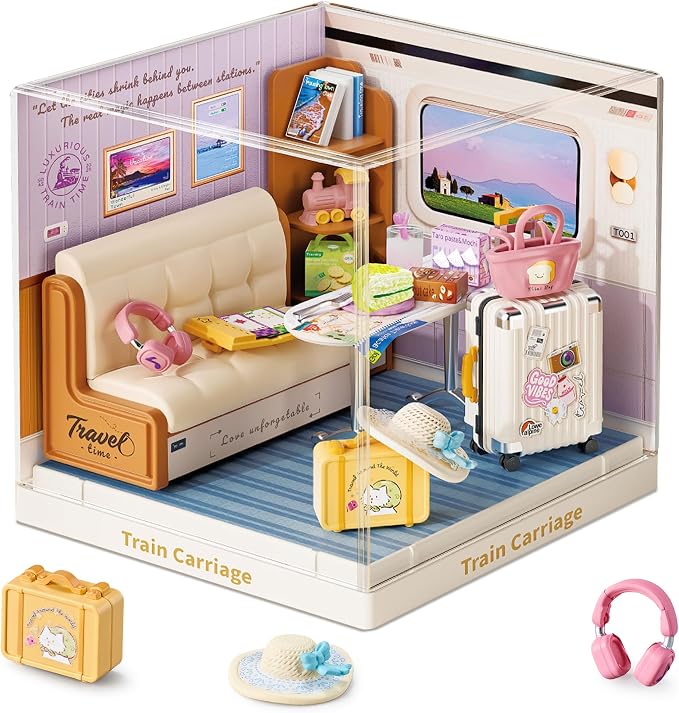 Train Carriage Miniature House Kit, Plastic DIY Dollhouse by BeepZipp