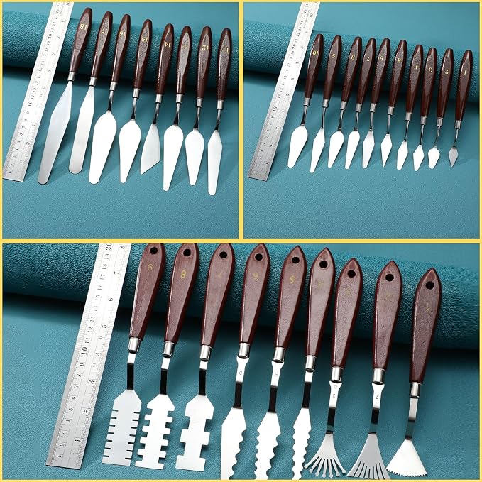 Lasnten 27 Pcs Palette Knife Set Stainless Steel Wood Handle Acrylic Paint - Image 2