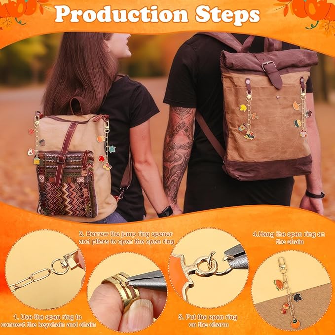 AUGSUN 189Pcs Fall Keychain Making Kit Autumn Thanksgiving Keychain Craft | - Image 4