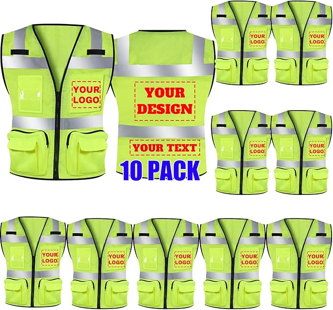 BeautyWill Custom Logo 10/20 Pack Safety Vest Class2 High Visibility Vest with Pockets Breathable Construction Vest Bulk