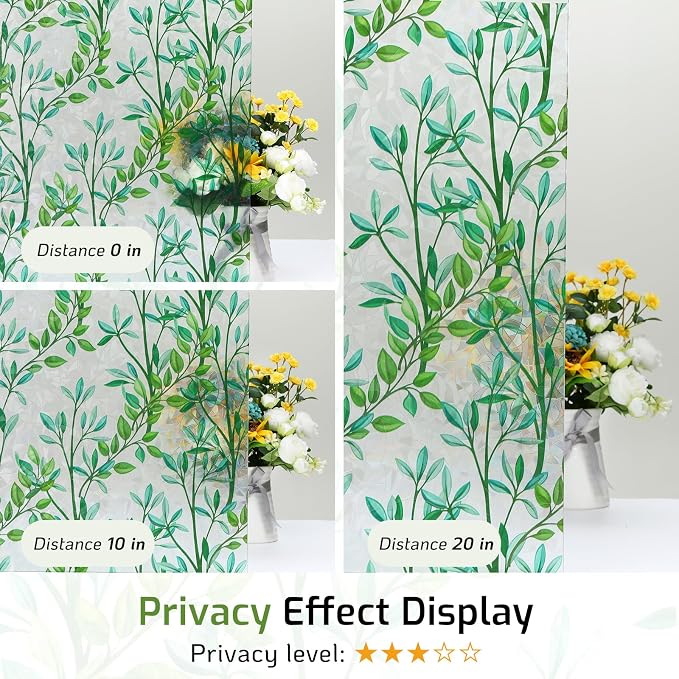 LUTE Stained Glass Window Privacy Film, Leaf Rainbow, 23.6" X 78.7" | No Glue - Image 7
