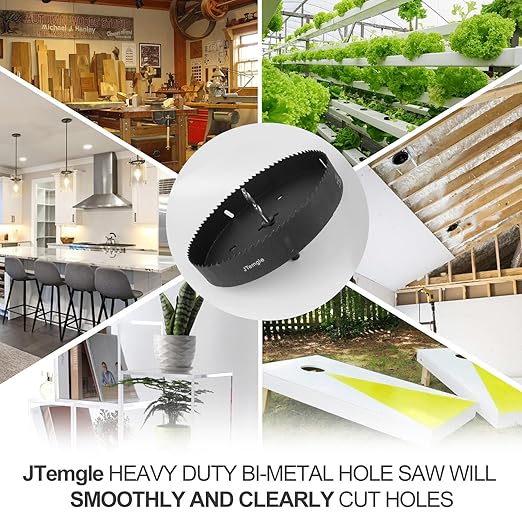 8 Inch Hole Saw with 1/2" Hex Shank Quick Change Arbor, JTemgle Bi-Metal Hole Saw Heavy Duty Hole Cutting Tool for Cornhole Boards, Recessed Lights, Wood, Plastic, Drywall & Soft Metal
