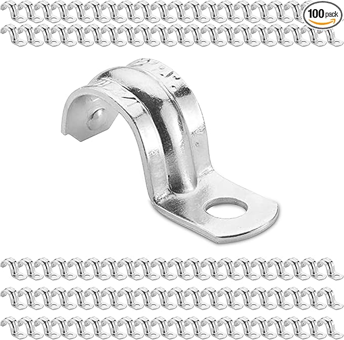 OHLECTRIC Heavy Duty Pipe Strap (100 Pack - ¾ Inch) Zinc-Plated Steel EMT Conduit Clamps - 1 Hole Reinforced Rib Design - Snap-On Installation - Metal Pipe Strap for EMT Conduits