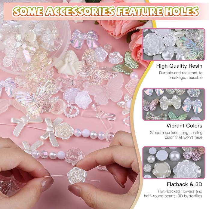 350 Pieces 3D Resin ABS Colorful Rose Flower Bows Butterfly Charms - Image 5