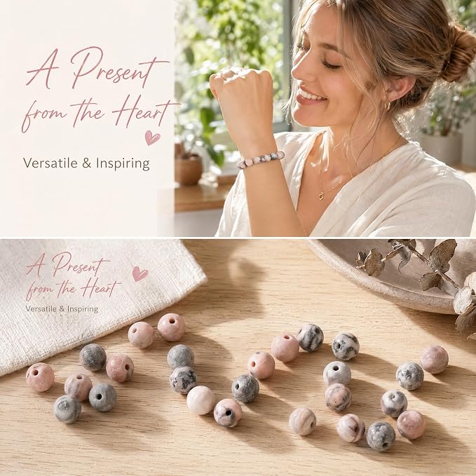36pcs Natural Matte Pink Zebra Gemstone Beads，10mm Frosted Round Loose Stone - Image 6