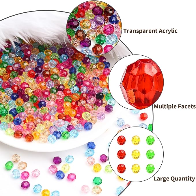 BONNY BOXX 1000pcs 6mm Acrylic Faceted Round Crystal Beads Mixed Colors Loose - Image 2
