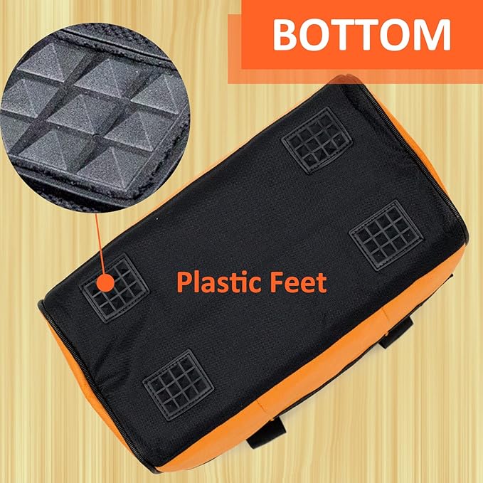 Tool Bag 13 Inch Waterproof Orange Tool Organizer with Wide Mouth and Shoulder Strap for Power and Small Hand Tools Oxford Cloth Fabric(5 pockets)