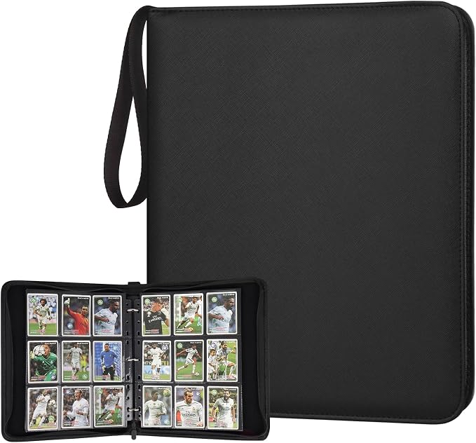 GERMUN 3 Ring 9 Pocket Zipper Card Binder, 720 Double Sided Standard PU Trading by GERMUN