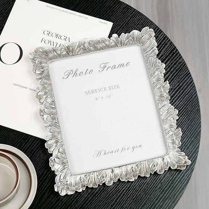 Cuspin Silver 8x10 Picture Frame, Vintage Silver Ornate Palm Leaves Textured - Image 4