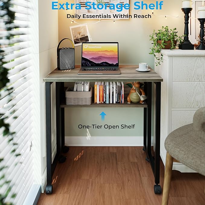GreenForest Folding Desk with Wheels, 24.8" Rolling Table - Image 5