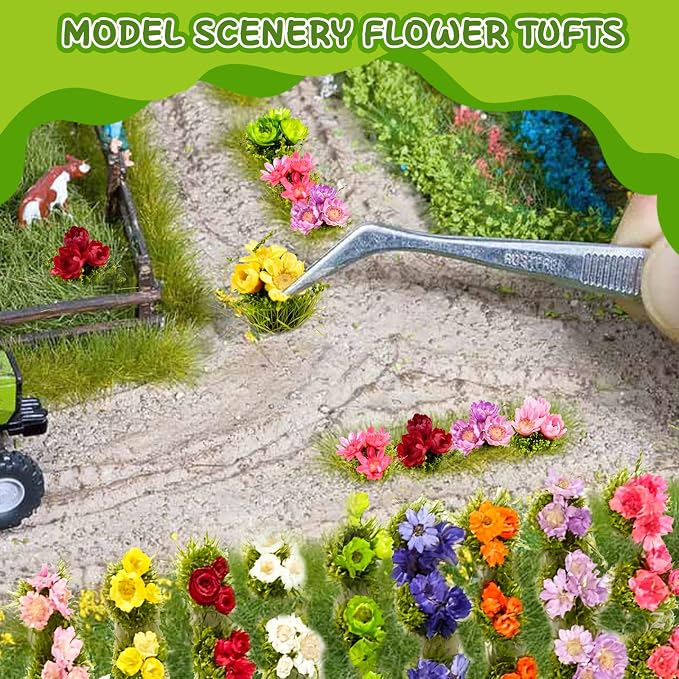 Warmtree 63 Pcs Miniature Colorful Flower Cluster Static Grass Tufts Self - Image 6