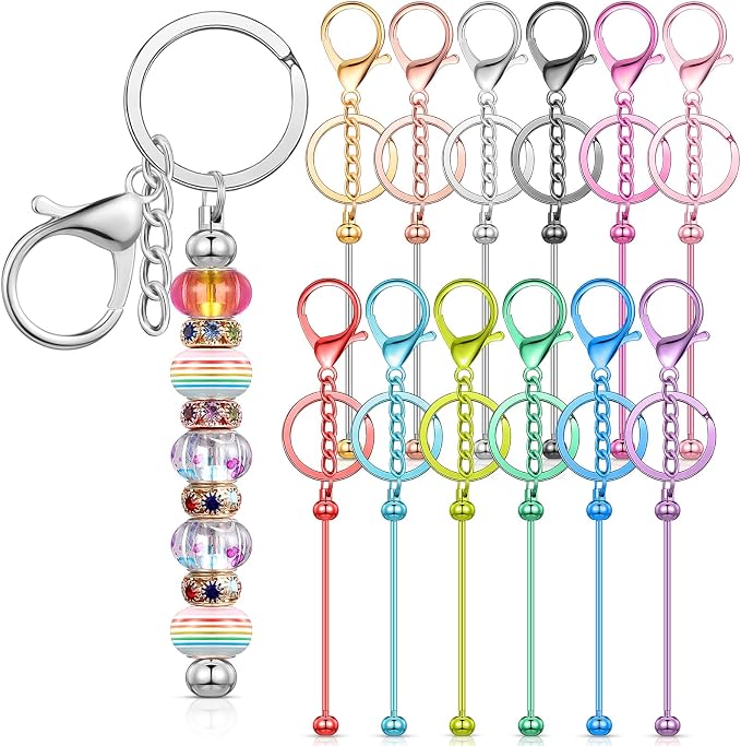 Tondiamo 12 Pcs Beadable Keychains Bars Bulk Blank Beaded Metal Keychain by Tondiamo