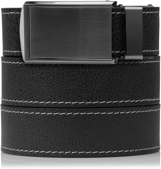 SlideBelts Full Grain Leather Belt with Contrast Stitching - Custom Fit for Adult Men, Golfers
