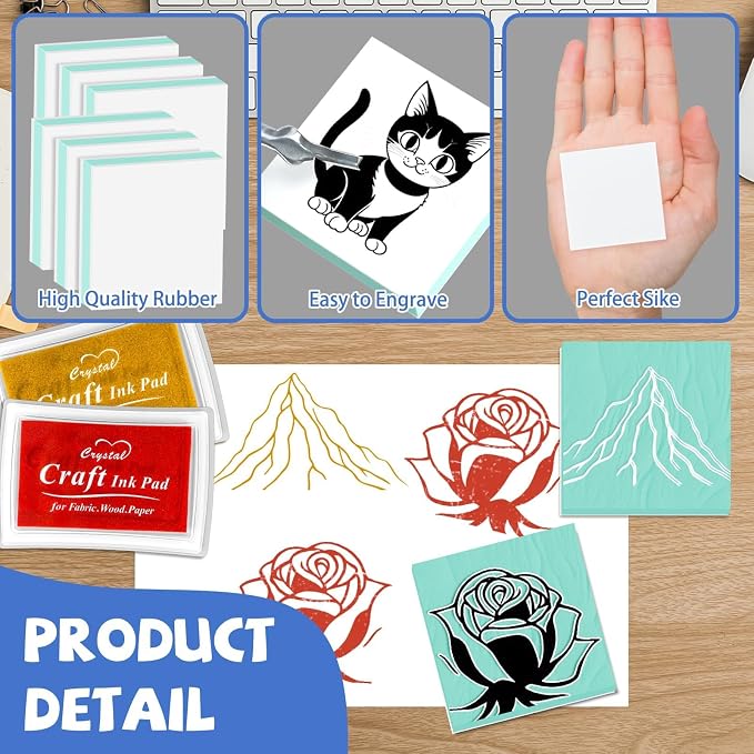 6pcs 2"x2" Rubber Carving Blocks, Linoleum Block Stamp Making Kit - Image 4