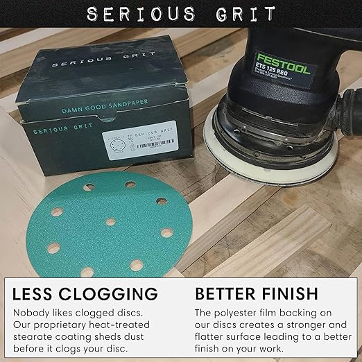 5-Inch 9-Hole 1000 Grit Sanding Discs - Heavy-Duty Hook & Loop Film Discs - Sandpaper for Random Orbital Sanders - 50 Pack Box