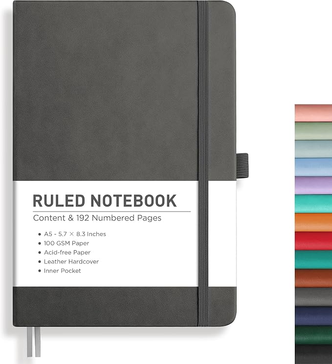 RETTACY Lined Journal Notebook, 192 Numbered Pages, A5 Size | Leather Hardcover by RETTACY