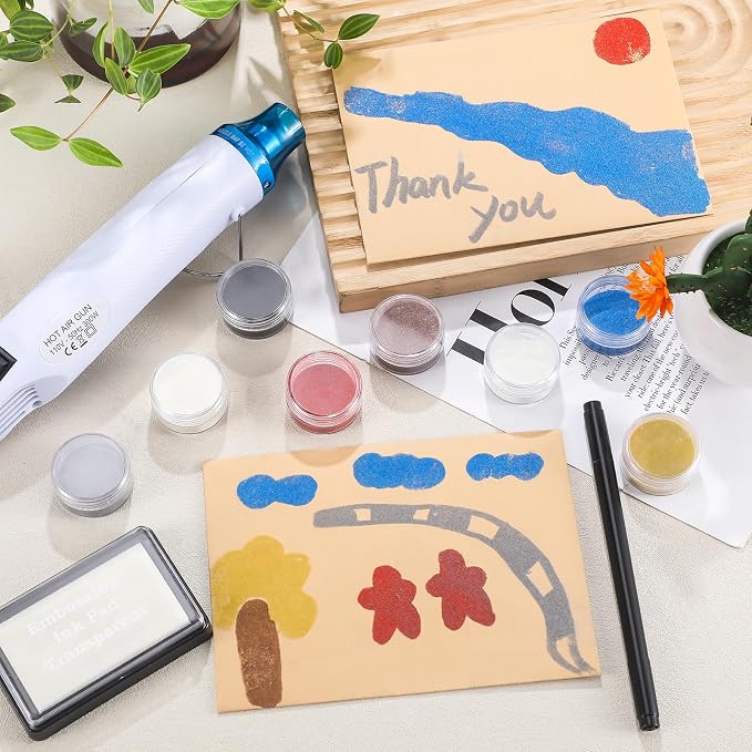 Lanties Embossing Kit with Heat Tool Bundle, 8 x 10ml Embossing Powders - Image 5