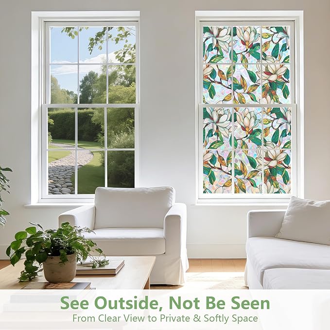 Kromapolis Window Privacy Film, Stained Glass Sticker Floral Window Clings - Image 4