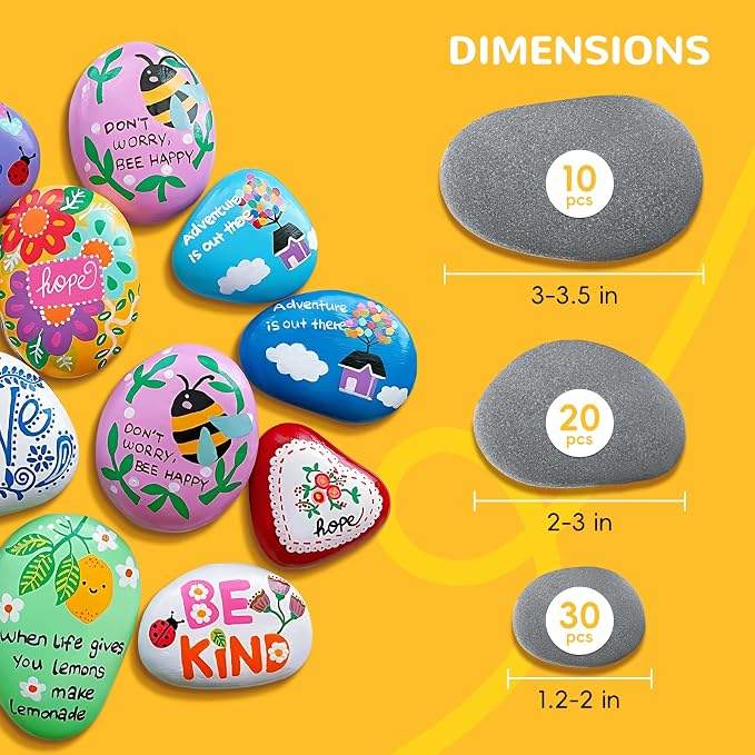 Simetufy 30 River Rocks for Painting 1.2-3.5 inch, Natural Stones, Smooth & - Image 2