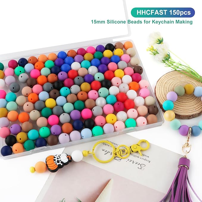 150Pcs 15mm Silicone Beads for Keychain Making and Bracelet Making, 30 Colors - Image 4