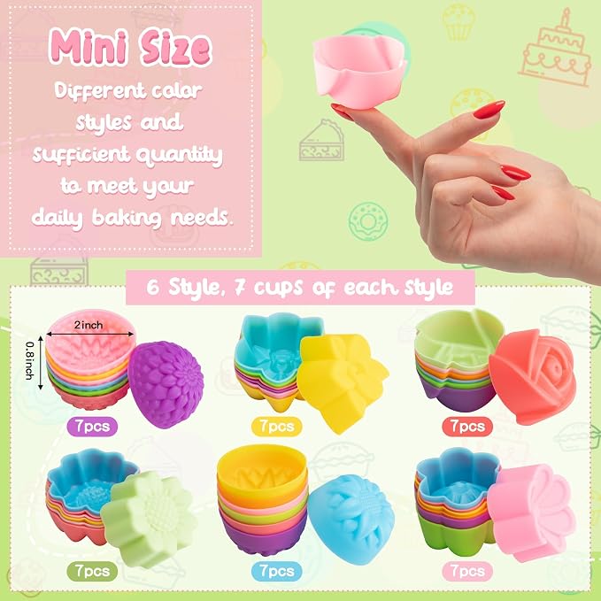 R HORSE 42Pcs Mini Size Silicone Molds, 2 x 0.8 inch Cupcake Multi Flower - Image 3