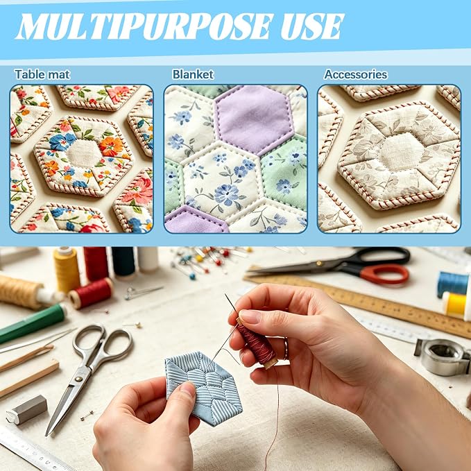 Neworkg 700 PCS Hexagon Piecing Paper Templates, 1.25" White Paper templates - Image 5