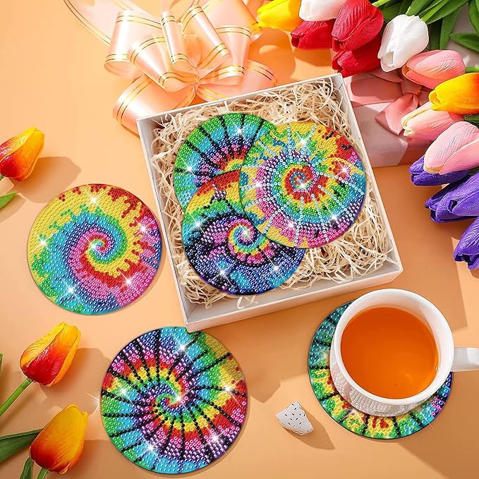 Cumule 8 PCS Tie-Dye Diamond Art Coasters Kits - Image 6