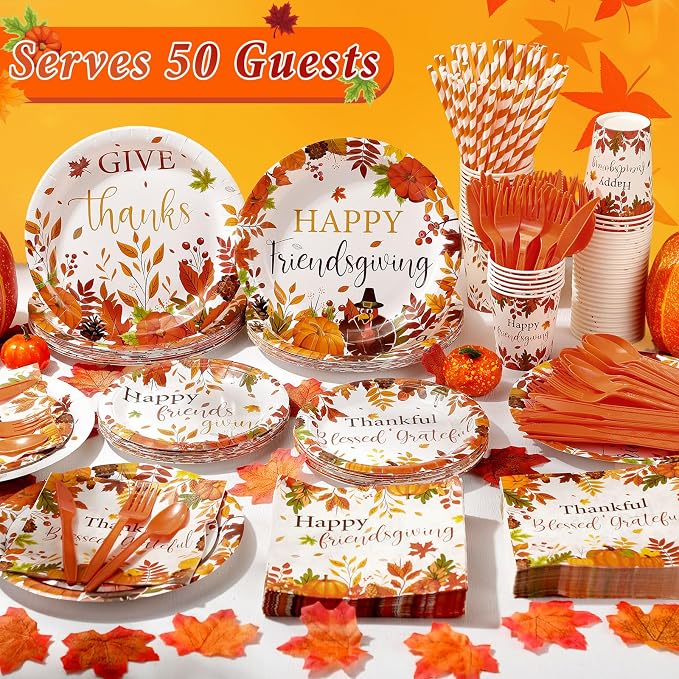 450 Pcs Happy Friendsgiving Tableware Set Decorations, Fall Thanksgiving - Image 6