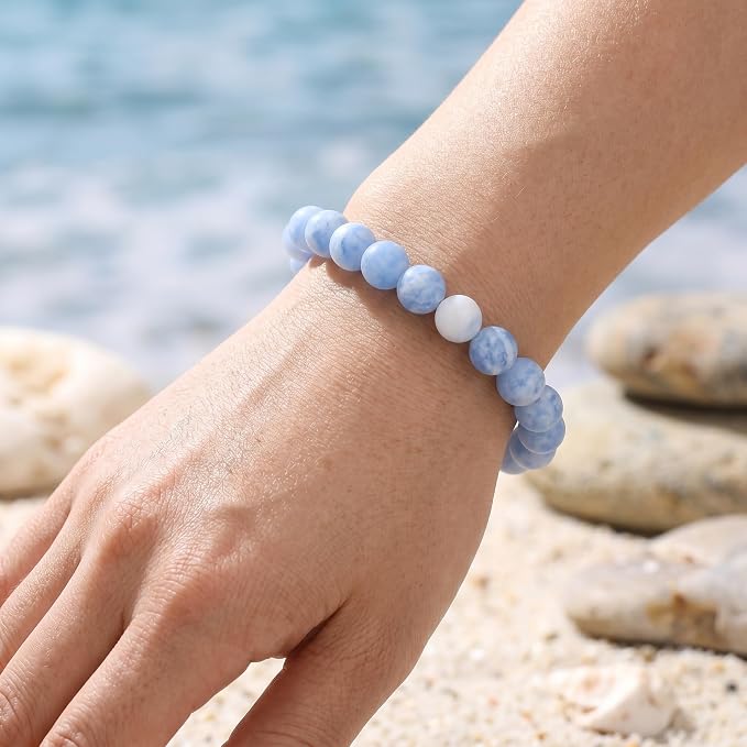 36pcs Natural Matte Light Blue Gemstone Beads，10mm Frosted Round Loose Stone - Image 6