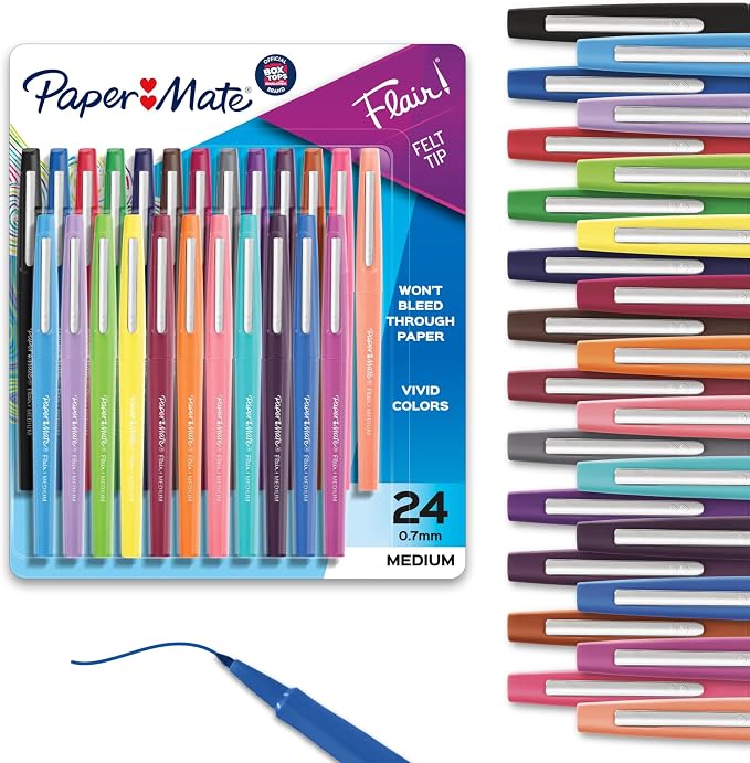 Paper Mate Flair Felt Tip Pens Medium Point | Smear Resistant | Water-Based Ink by Unknown