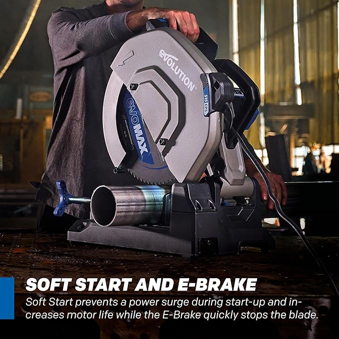Evolution S15CPS 15" Heavy-Duty Metal Cutting Chop Saw | 3,500+ Cuts with EVOMAX14ST Blade | 15" Blade Compatible | Industrial Power Saw, Soft Start Motor, E-Brake, Precision Shadow Line Guide