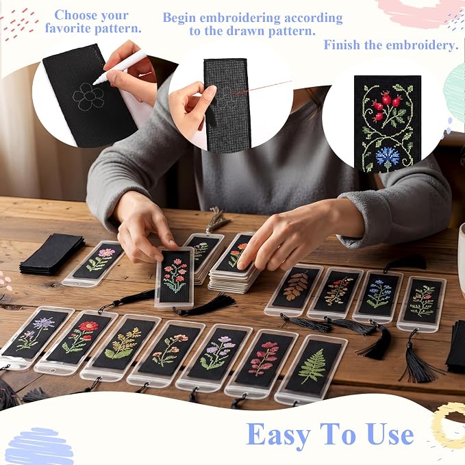 Flutesan 60 Pcs Blank Cross Stitch Bookmark Making Kit Include Cotton Blank - Image 4