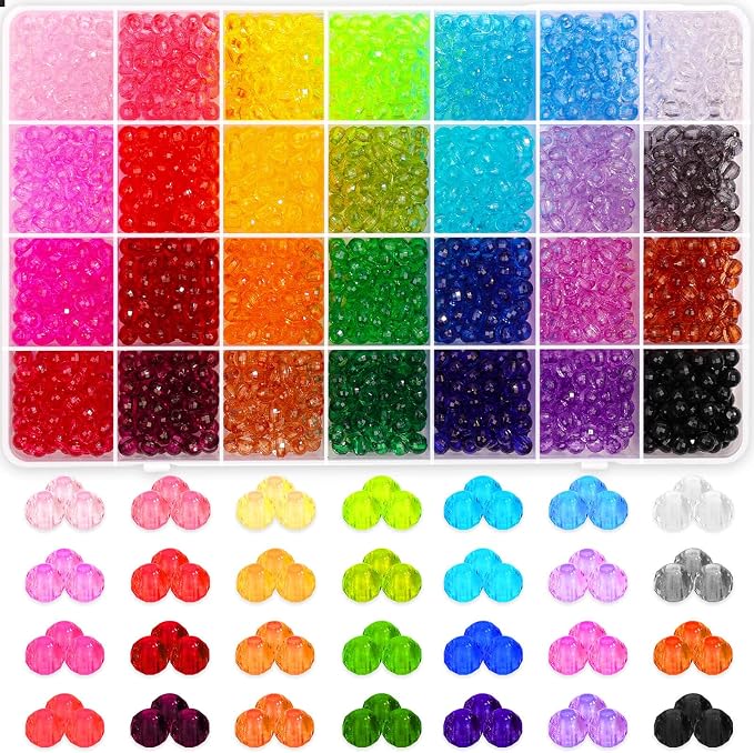 PAXCOO 1820Pcs Crystal Acrylic Beads Faceted Bicone Gem Beads by PAXCOO