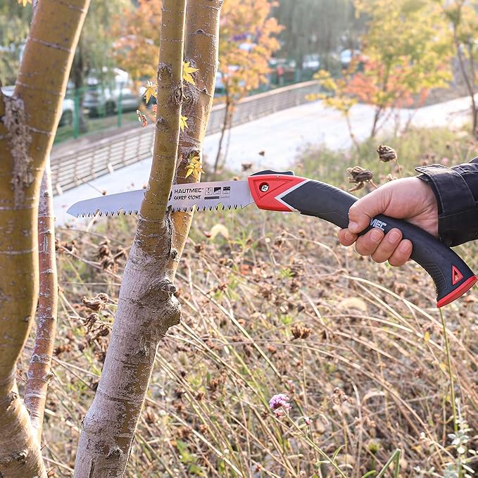 HAUTMEC 9" Pruning Hand saw, Pro Folding Saw of Sharp Stone Serie, SK5 Blade, Precision Hardened Triple-cut Teeth, Deep Gullets for Swift Chip HT0304