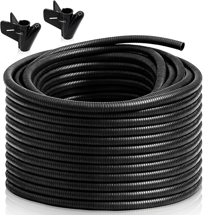 120FT 1/2 inch Split Wire Loom Tubing Kit with 2 Clamps - Flexible Abrasion Resistant Conduit for Automotive, Mechanical Cable Protection