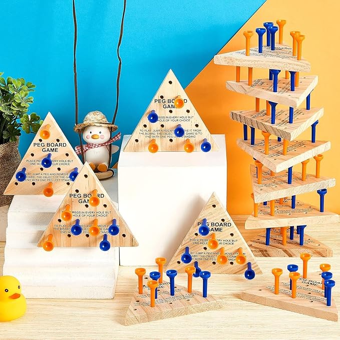Zhanmai 3 Sets Wooden Triangle Peg, Educational Board, Travel Size, Operation - Image 3