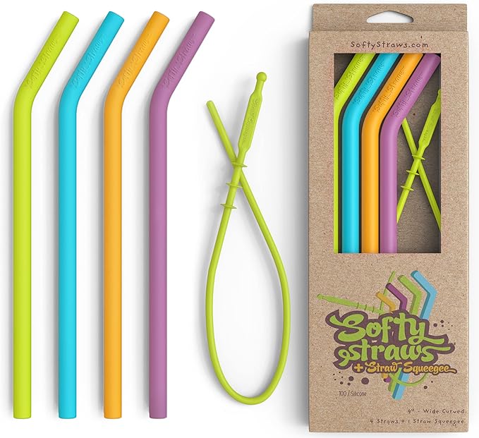 Softy Straws Wide Premium Reusable Silicone Drinking Straws + Patented Straw by SoftyStraws