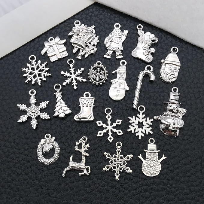 WOCRAFT 60pcs Bright Silver Christmas Bracelet Charms - Image 4