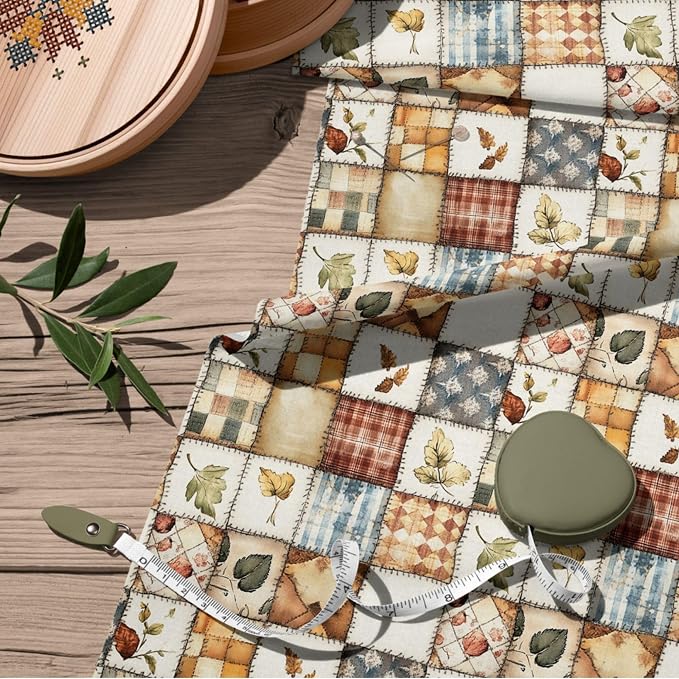 Patchwork Cotton Fabric Panel 61 x 36.6 Inches, Autumn Leaves Quilt Style - Image 8