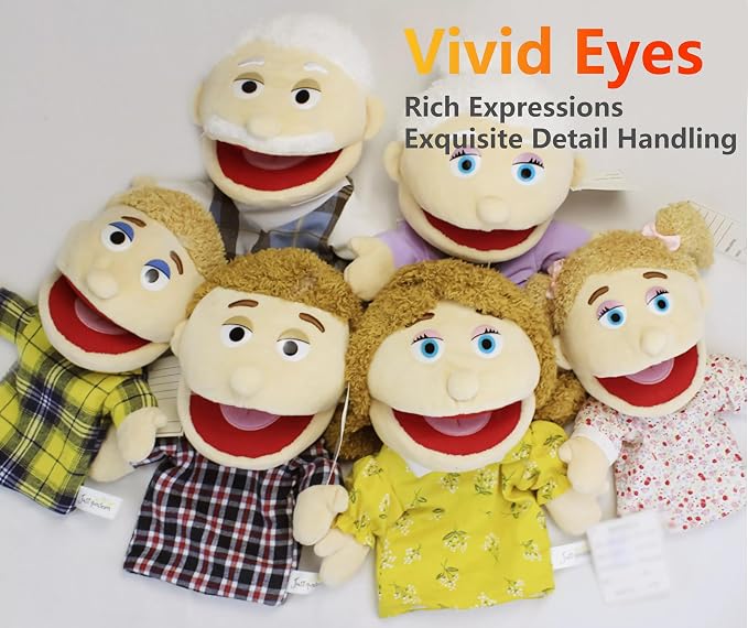 Family Hand Puppets for Kids, Includes Grandpa, Son - Image 4