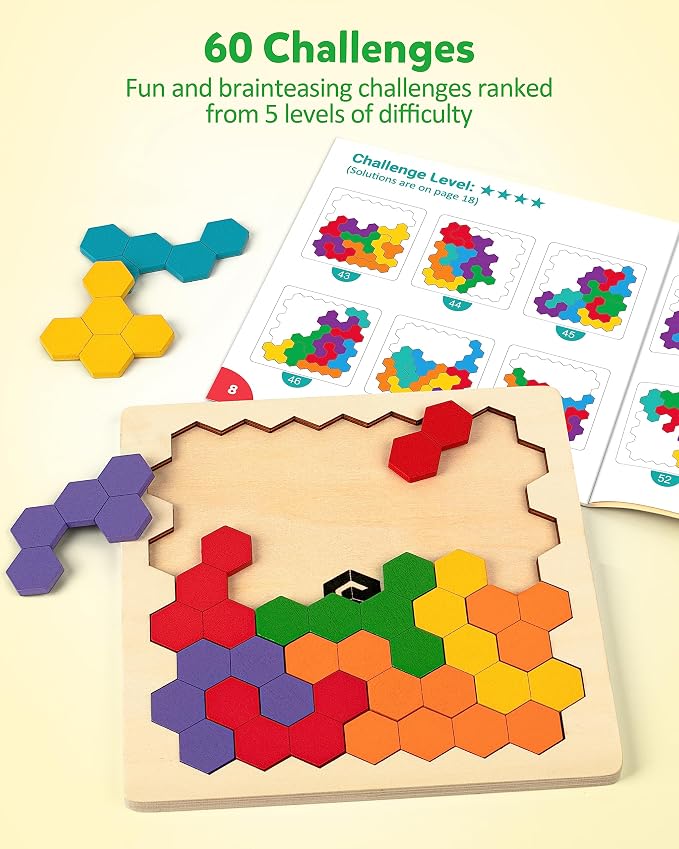 Coogam Wooden Tangram Puzzle, Color Shape Pattern Jigsaw Brain Teasers 3D Logic - Image 4