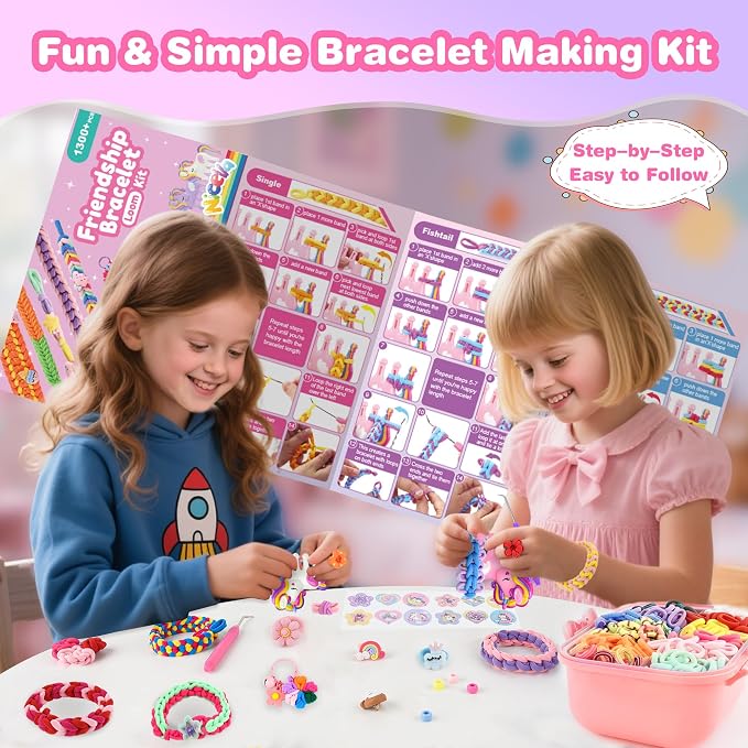 Rubber Band Bracelet Kit for Kids Girls Ages 6-12, 1300+ PCS DIY Craft Kits - Image 3