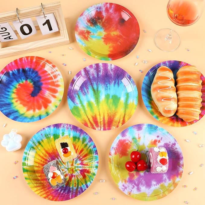 Naozinebi 72PCS Tie Dye Birthday Plates Tie Dye Party Decorations Colorful - Image 4