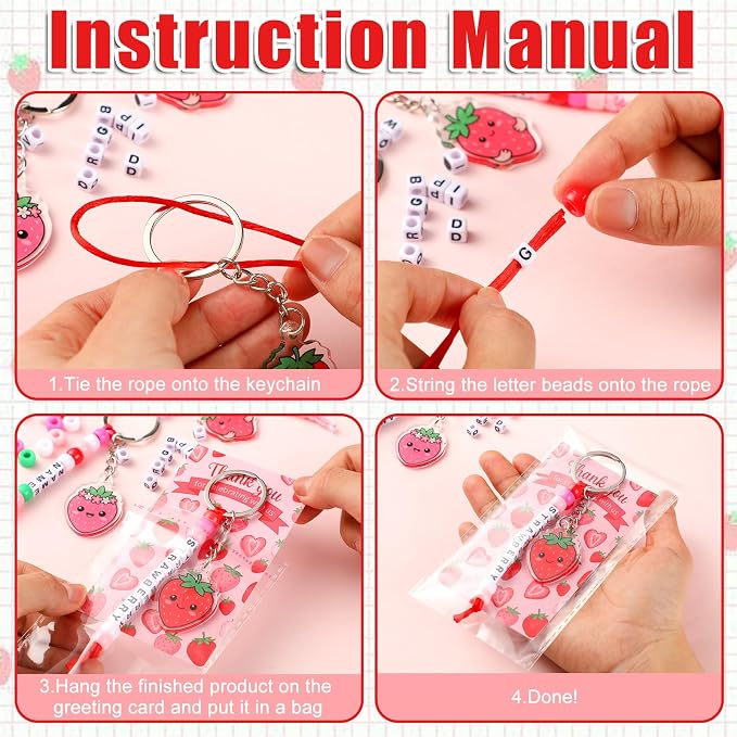 Suncalla 996 Pcs 24 Set Strawberry Keychain Making Kit DIY Charm Crafts | - Image 3